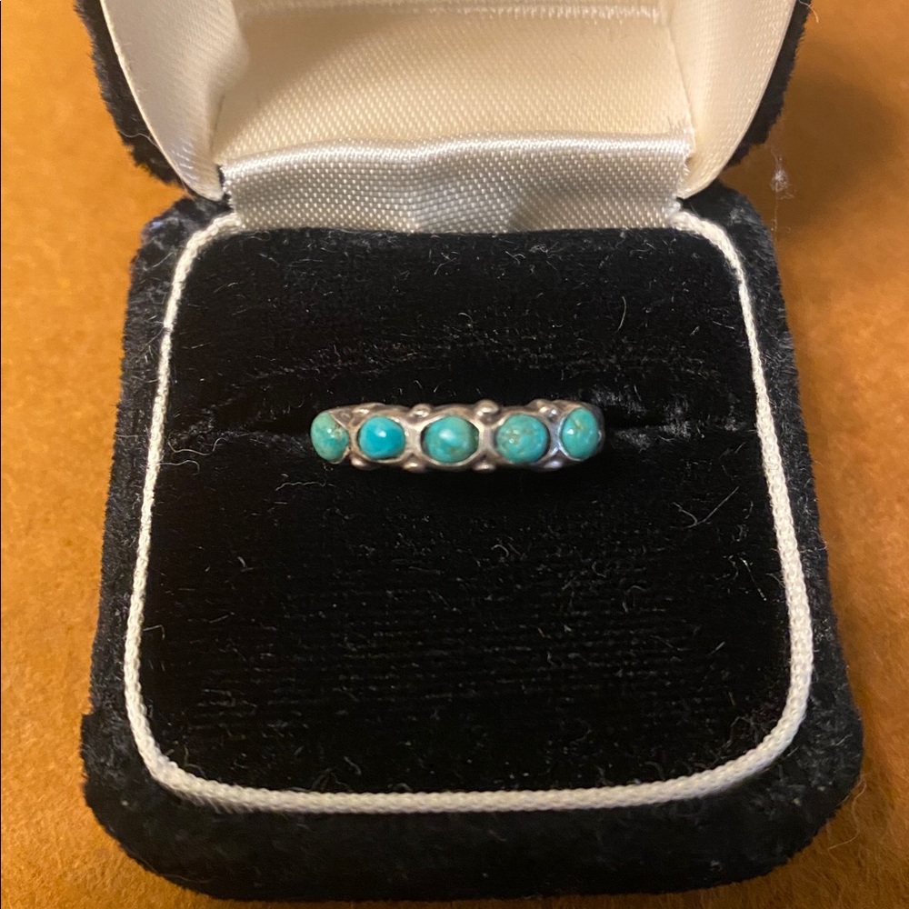 Turquoise Bead Silver Band Ring - Women's Jewelry